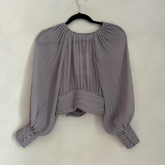 Zara Grey Taupe Pleated Crop Top - Picture 6 of 7